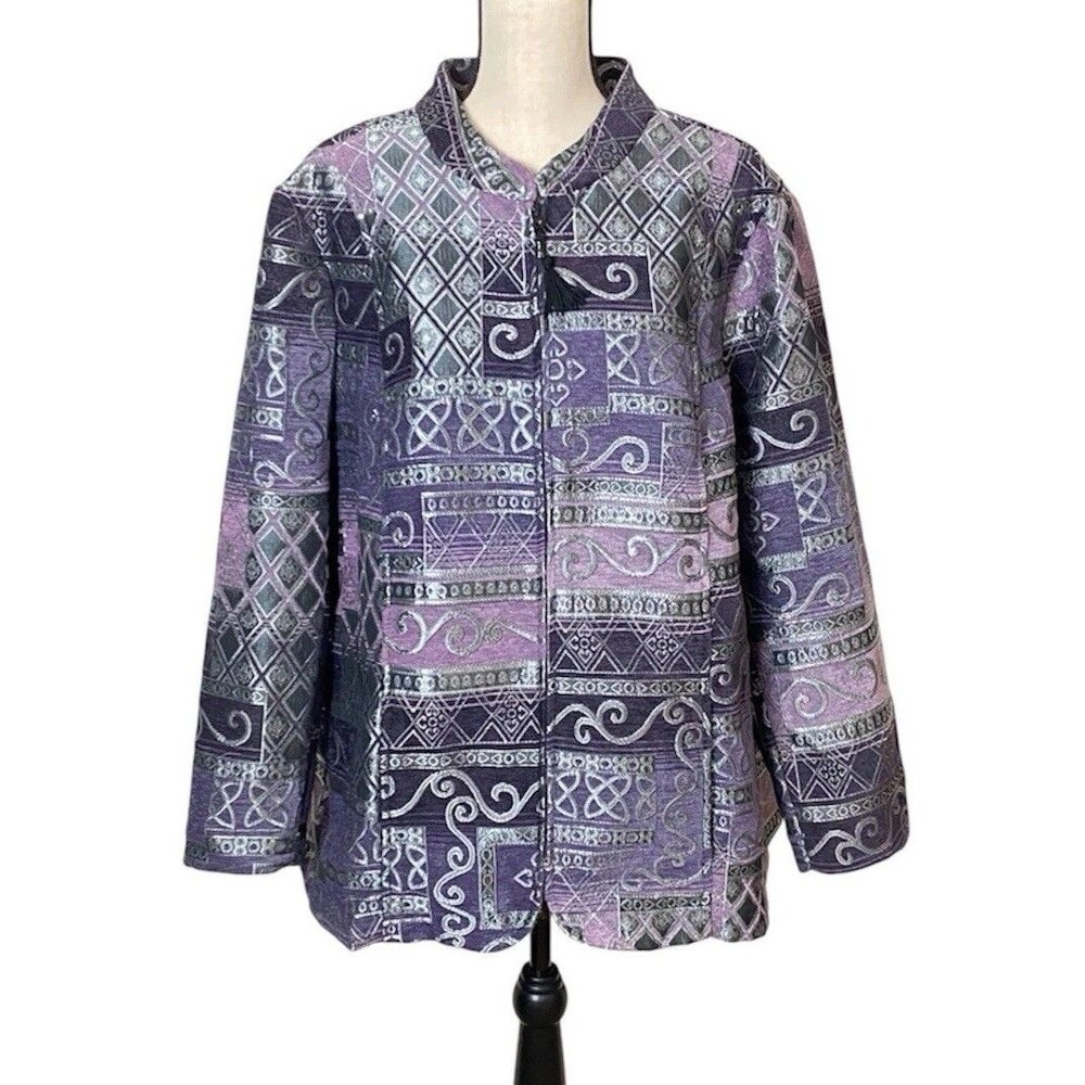 CJ Banks Purple Patchwork Womens 3X Brocade Tapestry Jacket Boho Lagenlook Artsy